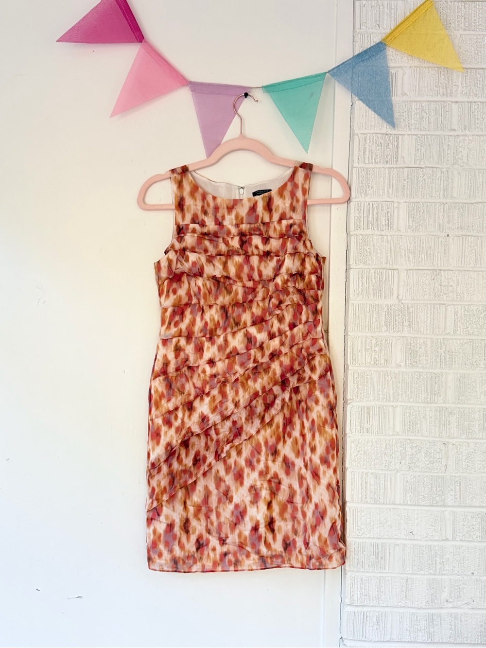 Ann Taylor Sleeveless Silk Dress in Rust and Cream Watercolor Print